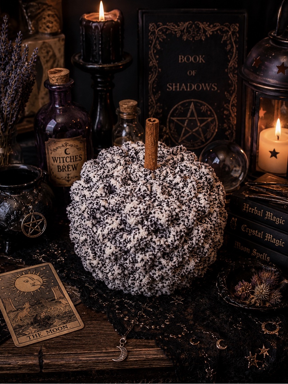 Handmade Black & White Crochet Pumpkin Witchy Goth Halloween Decor
